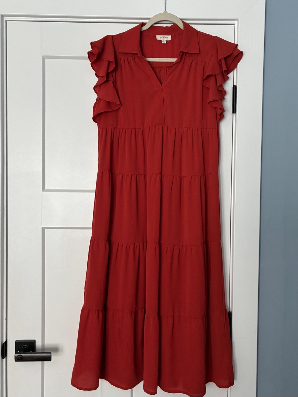 Umgee Red Orange Ruffled Tiered Maxi Dress